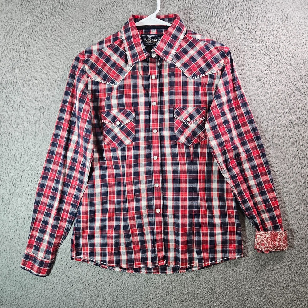 Panhandle Slim Rough Stock Western Shirt Women Small Pearl Snap Flip‎ Cuff Red